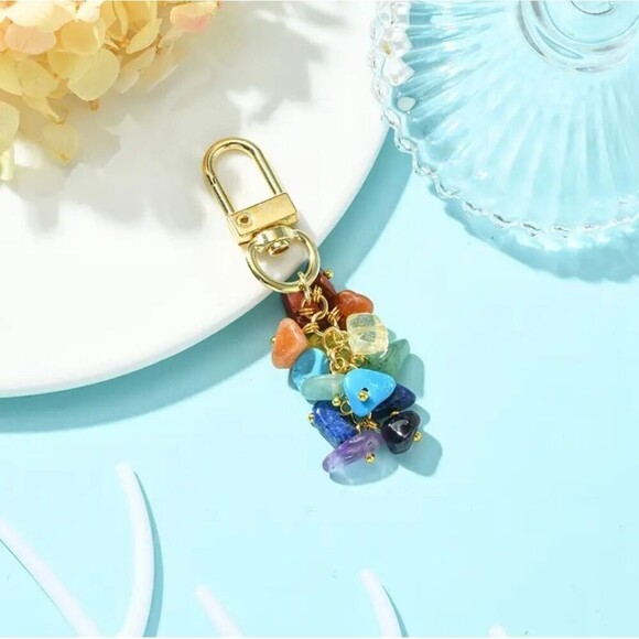 Chakra stone keychain placeholder zipper pull accessory gold crystal cluster - Picture 2 of 3